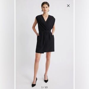 NWOT NORDSTROM Pleated Asymmetric Wrap Front Black Minidress Size Medium
